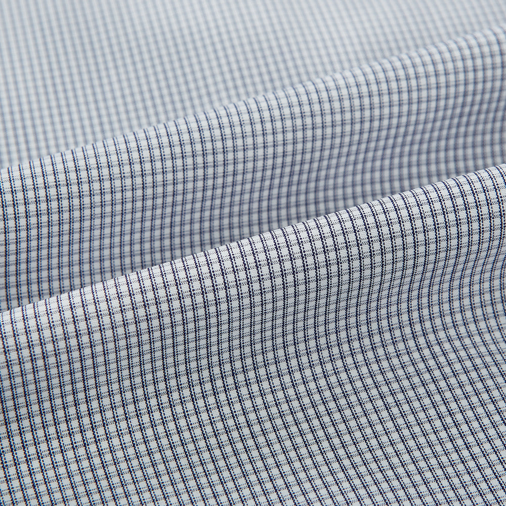 Navy Micro-Tattersall Check Shirt with Constrast T&A Collar and Cuffs 15.5