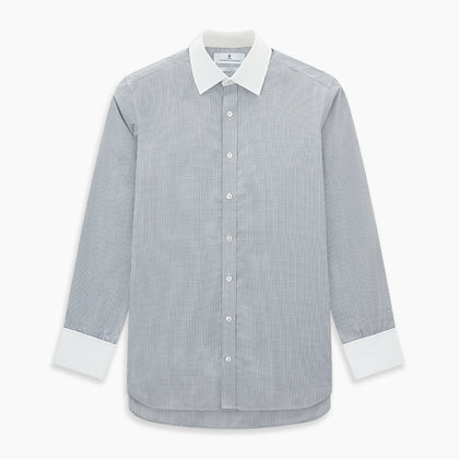Navy Micro-Tattersall Check Shirt with Contrast T&A Collar and Cuffs Image 6