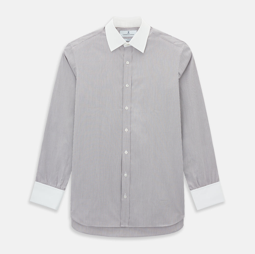 Brown Micro-Tattersall Check Shirt with Constrast T&A Collar and Cuffs 17