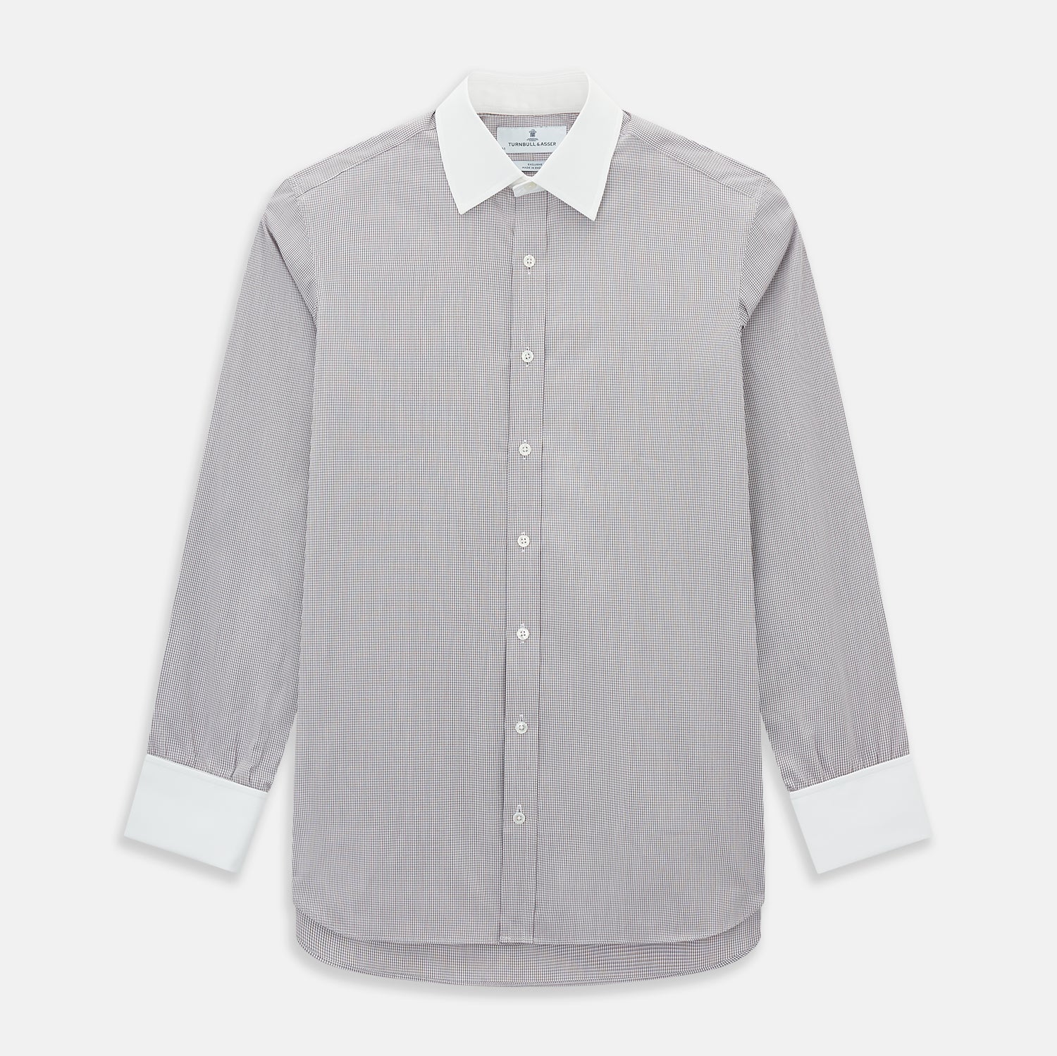 View 1 of product Brown Micro-Tattersall Check Shirt with Constrast T&A Collar and Cuffs 17