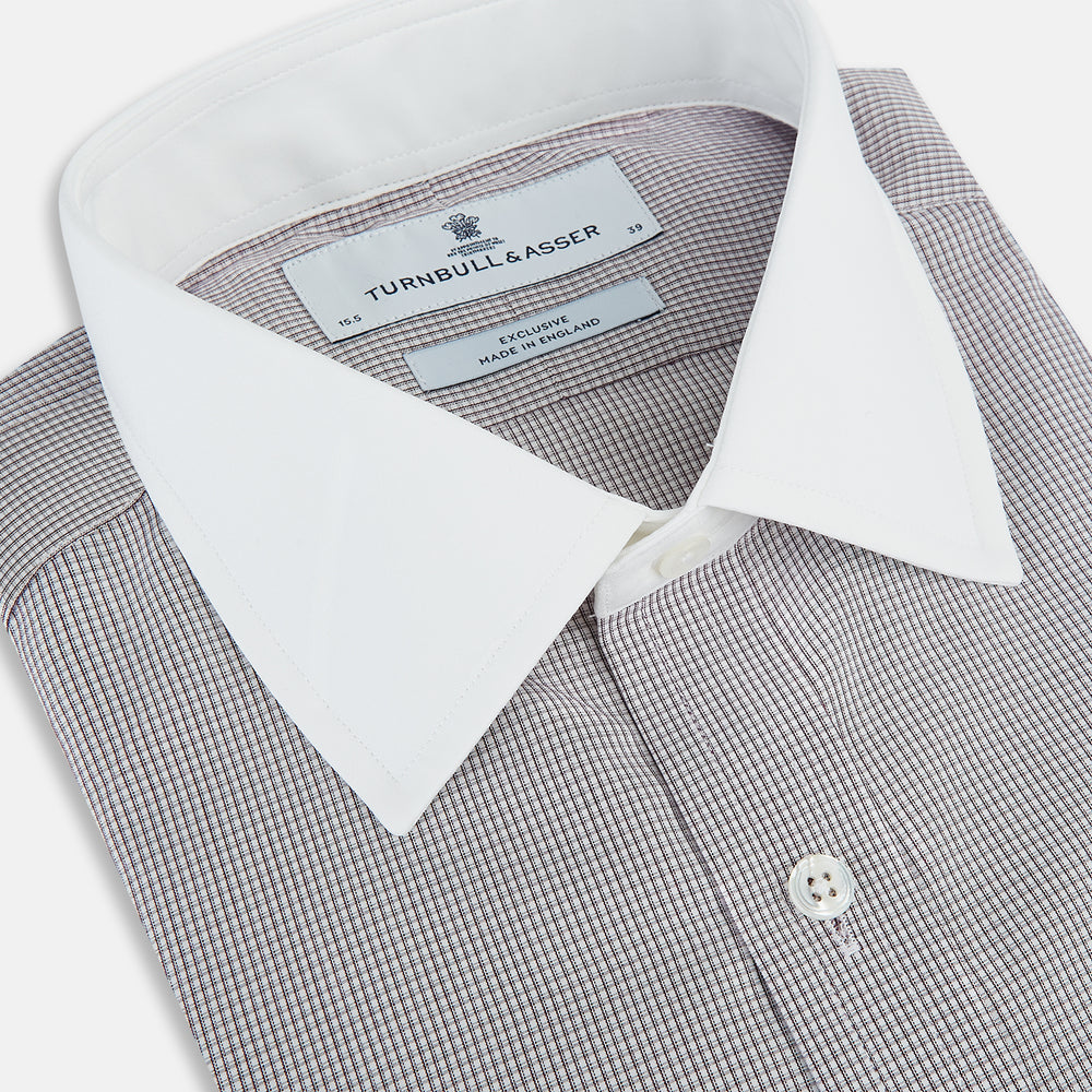 Brown Micro-Tattersall Check Shirt with Constrast T&A Collar and Cuffs 17