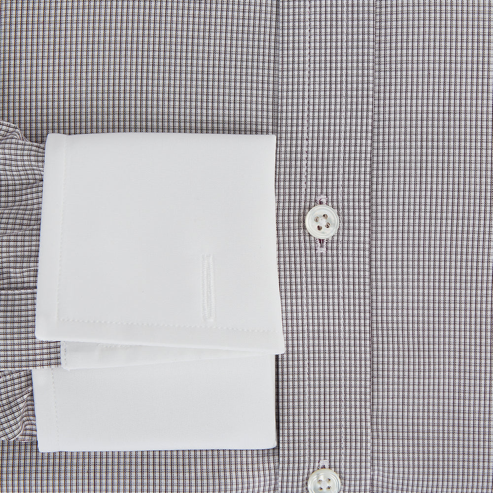 Brown Micro-Tattersall Check Shirt with Constrast T&A Collar and Cuffs 17