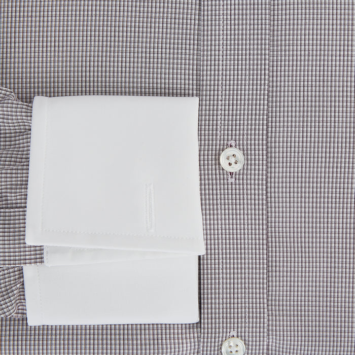 Brown Micro-Tattersall Check Shirt with Constrast T&A Collar and Cuffs Image 3