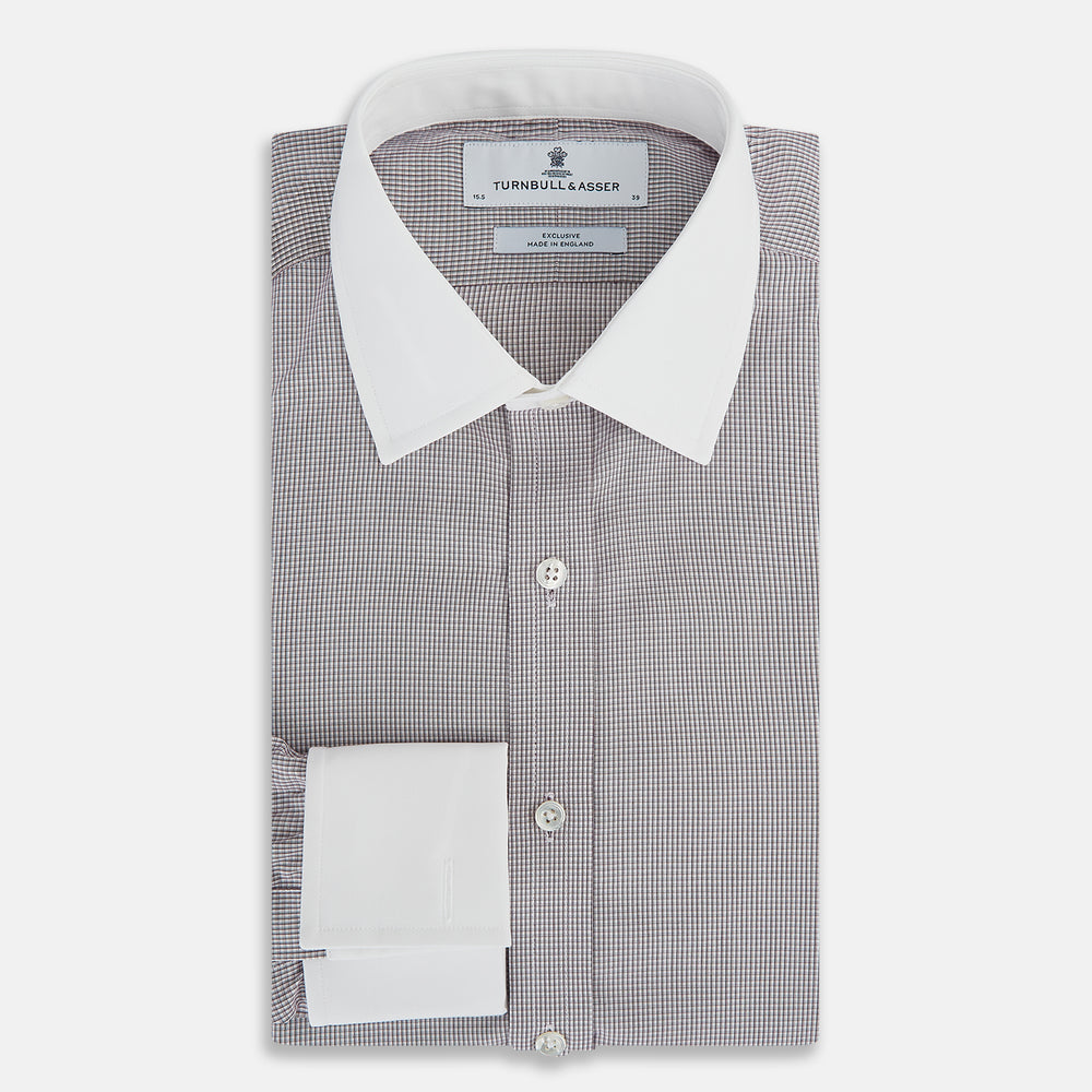 Brown Micro-Tattersall Check Shirt with Constrast T&A Collar and Cuffs 17