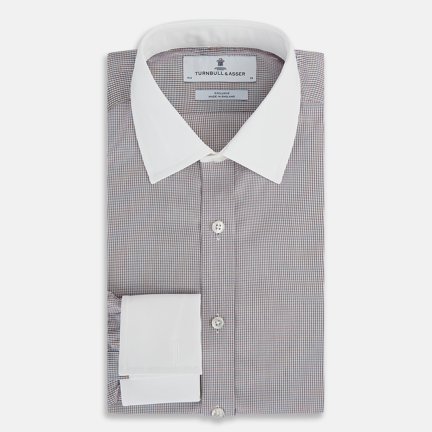 View 5 of product Brown Micro-Tattersall Check Shirt with Constrast T&A Collar and Cuffs 17