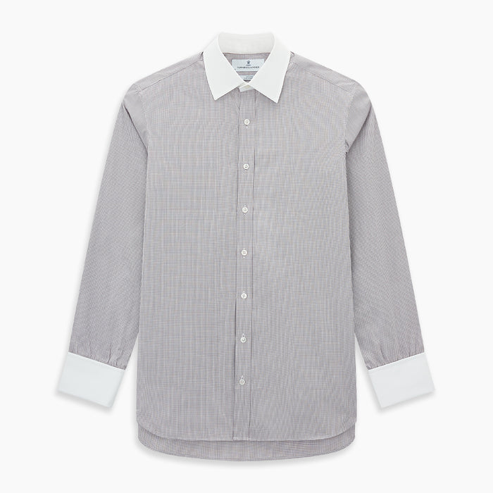 Brown Micro-Tattersall Check Shirt with Constrast T&A Collar and Cuffs Image 6