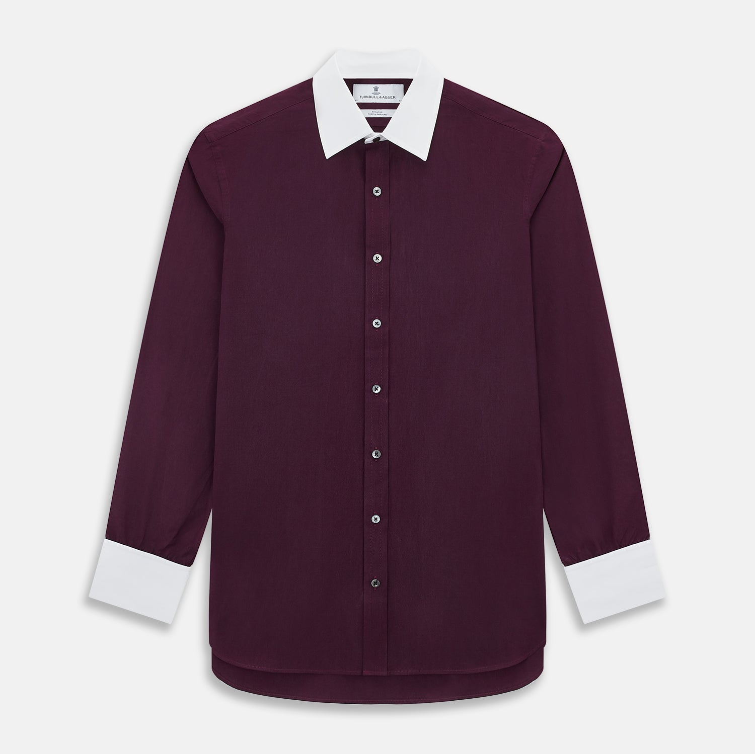 Turnbull & Asser Dark Burgundy Pinstripe Shirt With Contrast Collar & Cuffs