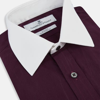 Dark Burgundy Pinstripe Shirt With Contrast Collar & Cuffs