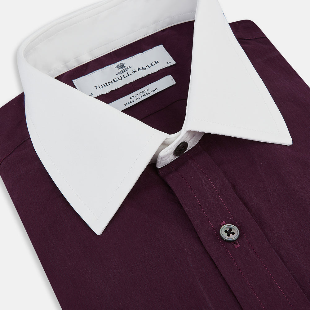Dark Burgundy Pinstripe Shirt With Contrast Collar & Cuffs 19