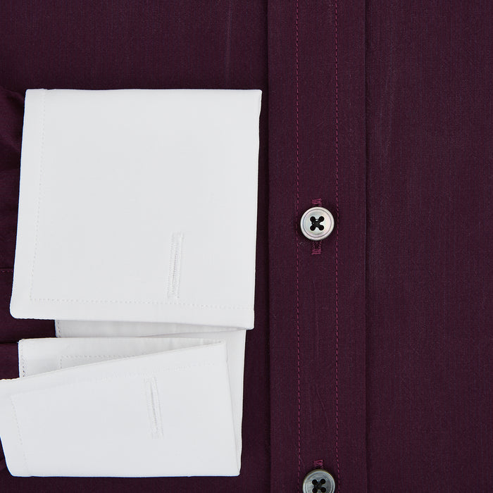 Dark Burgundy Pinstripe Shirt With Contrast Collar & Cuffs Image 3