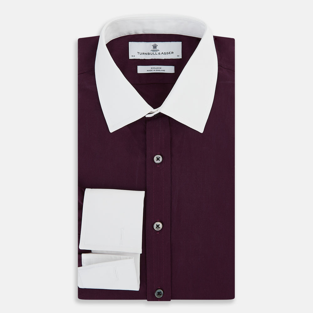 Turnbull & Asser Dark Burgundy Pinstripe Shirt With Contrast Collar & Cuffs