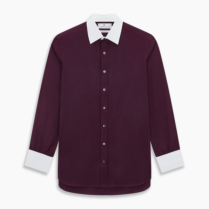 Dark Burgundy Pinstripe Shirt With Contrast Collar & Cuffs Image 6