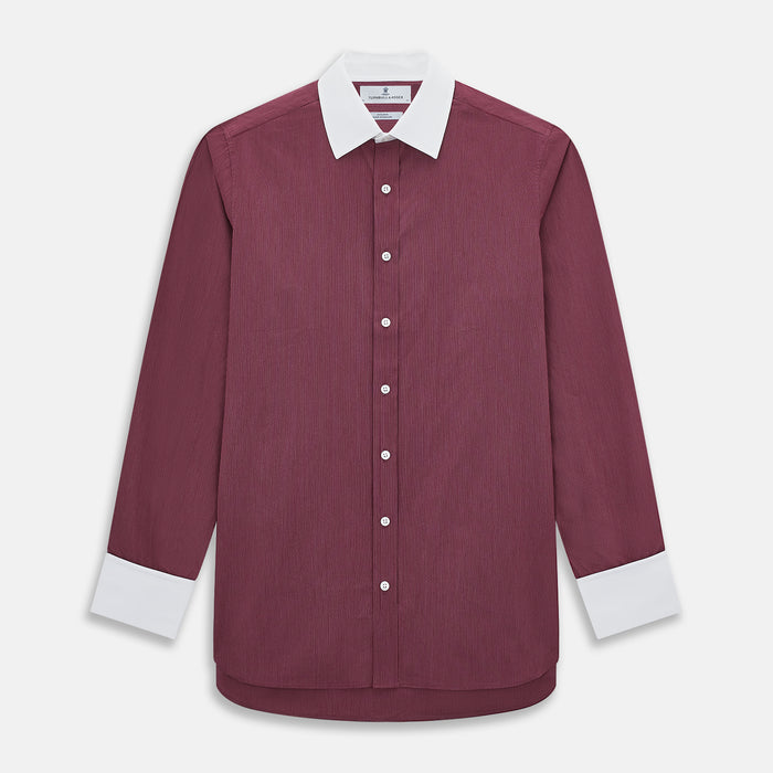 Wine Pinstripe Shirt With Contrast Collar & Cuffs