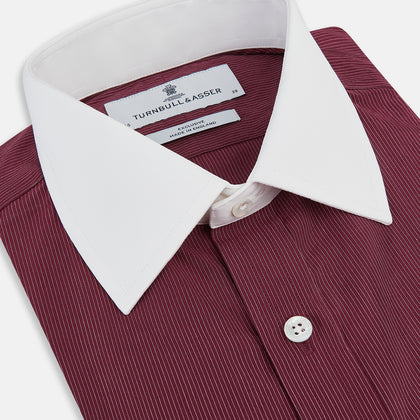 Wine Pinstripe Shirt With Contrast Collar & Cuffs