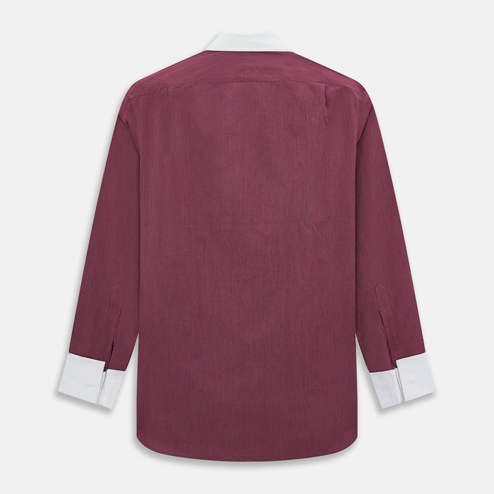 Wine Pinstripe Shirt With Contrast Collar & Cuffs Image 2