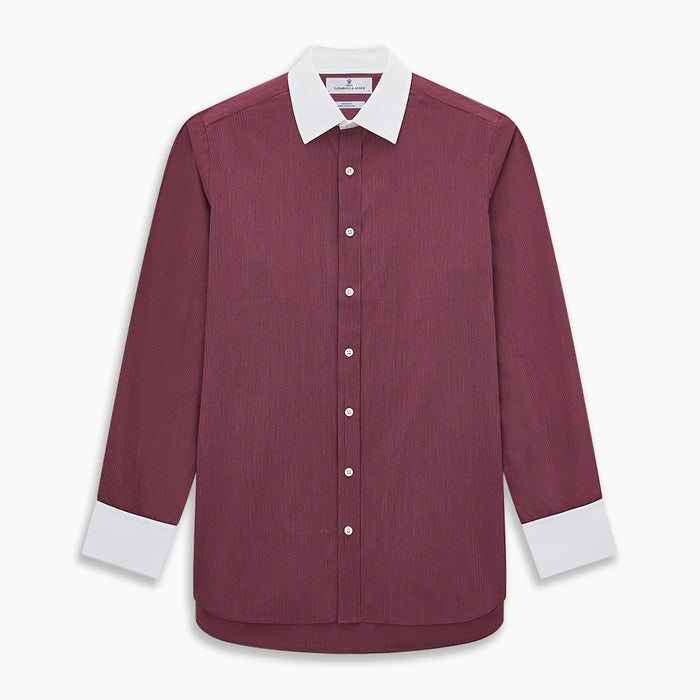 Wine Pinstripe Shirt With Contrast Collar & Cuffs Image 6