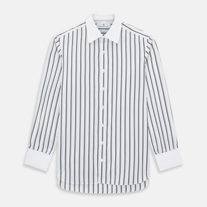 Navy and White Track Stripe Shirt with Contrast Collar & Cuffs