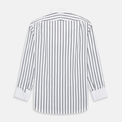 Navy and White Track Stripe Shirt with Contrast Collar & Cuffs Image 2