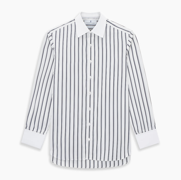 Track Stripe Navy Classic Contrast Collar Regular Fit Shirt in Cotton Image 5