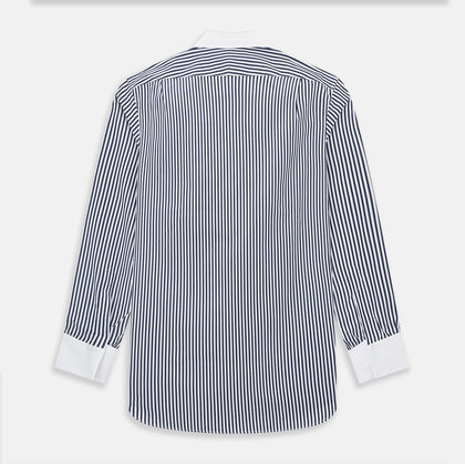 Navy and White Double Stripe Shirt with Contrast Collar & Cuffs Image 2