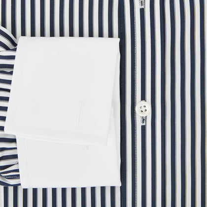 Navy and White Double Stripe Shirt with Contrast Collar & Cuffs Image 3