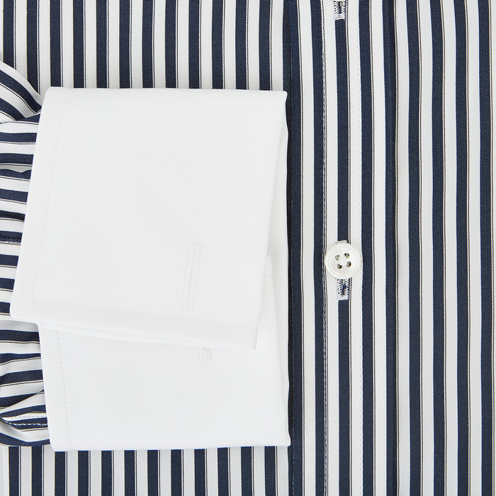 Double Stripe Navy Classic Contrast Collar Regular Fit Shirt in Cotton Image 3
