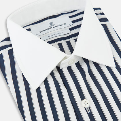Navy and White Regency Stripe Shirt with Contrast Collar & Cuffs Image 1