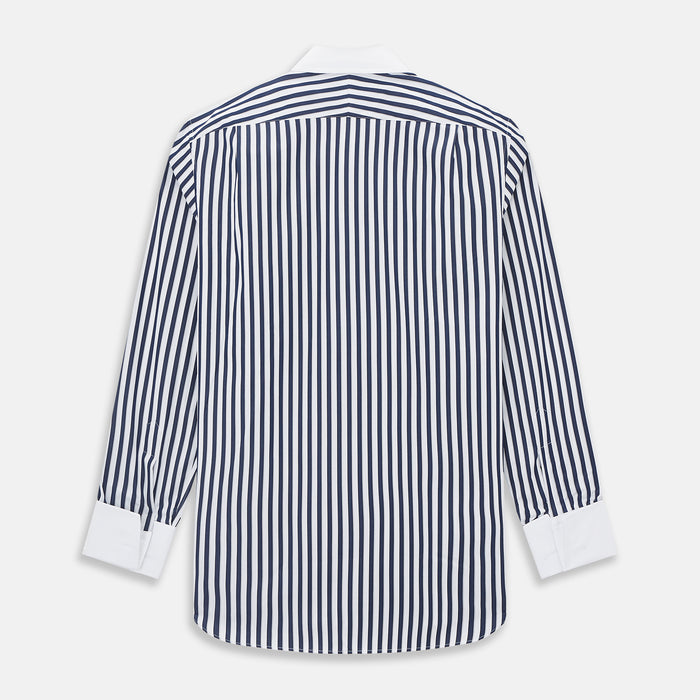 Regency Stripe Navy Classic Contrast Collar Regular Fit Shirt in Cotton Image 2