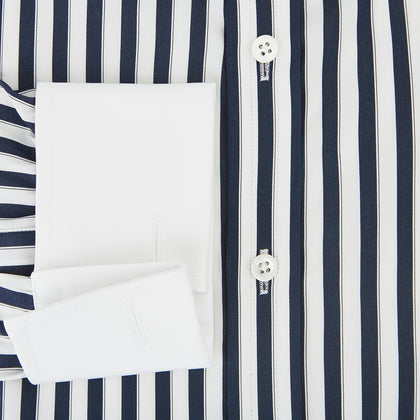 Navy and White Regency Stripe Shirt with Contrast Collar & Cuffs Image 3