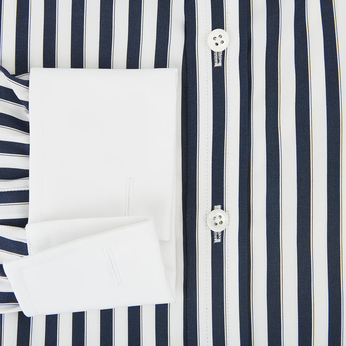 Regency Stripe Navy Classic Contrast Collar Regular Fit Shirt in Cotton Image 3