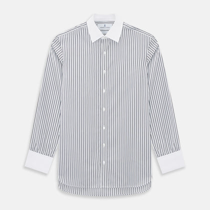 Navy and White Fancy Stripe Shirt with Contrast Collar & Cuffs