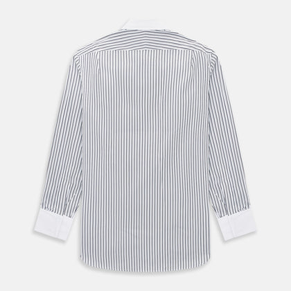 Navy and White Fancy Stripe Shirt with Contrast Collar & Cuffs Image 2