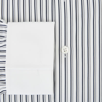 Navy and White Fancy Stripe Shirt with Contrast Collar & Cuffs Image 3