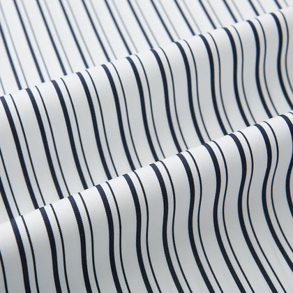 Navy and White Fancy Stripe Shirt with Contrast Collar & Cuffs Image 5