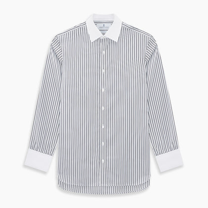 Navy and White Fancy Stripe Shirt with Contrast Collar & Cuffs Image 6
