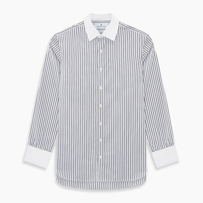 Fancy Stripe Navy Classic Contrast Collar Regular Fit Shirt in Cotton Image 6