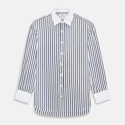 Navy and White Shadow Stripe Shirt with Contrast Collar & Cuffs