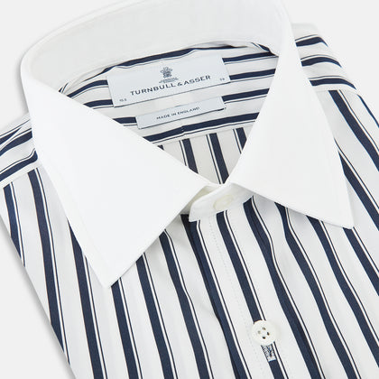 Navy and White Shadow Stripe Shirt with Contrast Collar & Cuffs Image 1