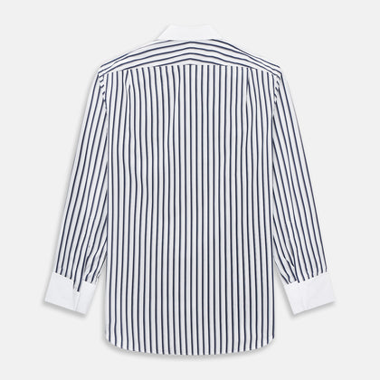 Navy and White Shadow Stripe Shirt with Contrast Collar & Cuffs Image 2