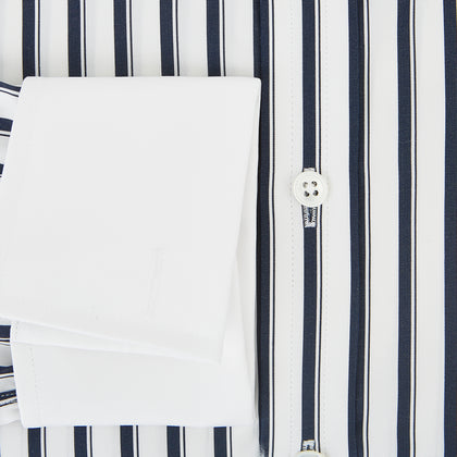 Navy and White Shadow Stripe Shirt with Contrast Collar & Cuffs Image 3
