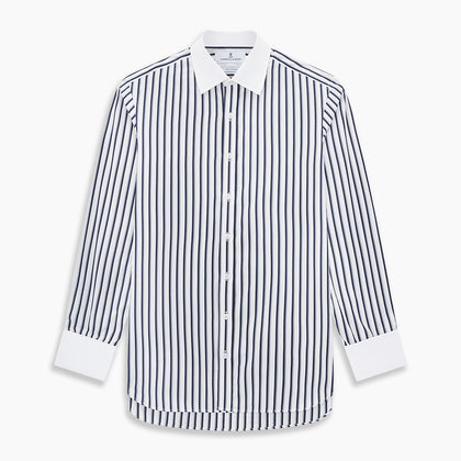 Navy and White Shadow Stripe Shirt with Contrast Collar & Cuffs Image 6