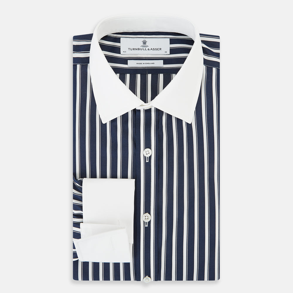 SHIRTS RF NEW WH T&A CLR WHITE DC WHT STRP ON NAVY 15.5
