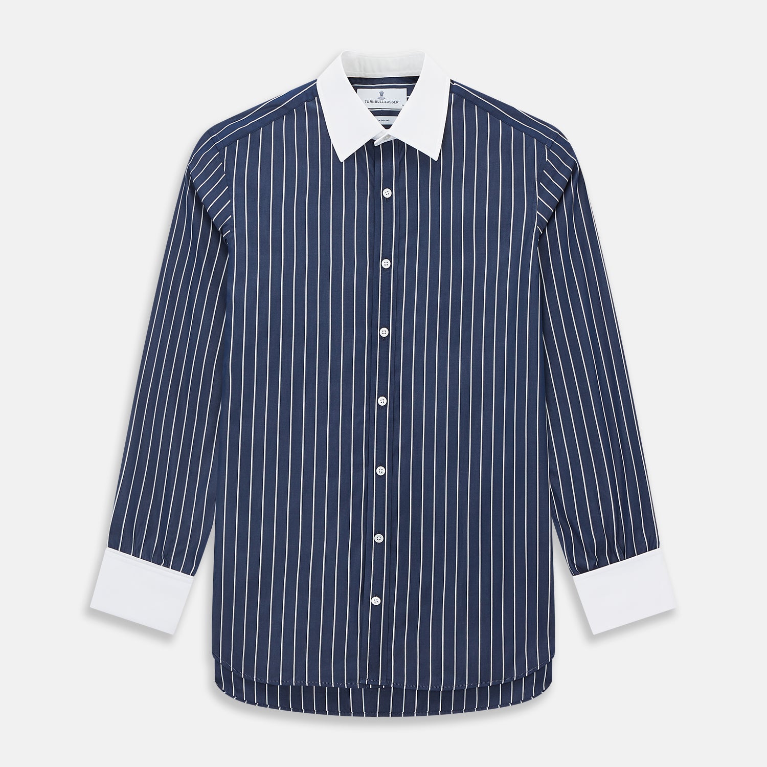 Navy and White Bar Stripe Shirt with Contrast Collar & Cuffs – Turnbull ...