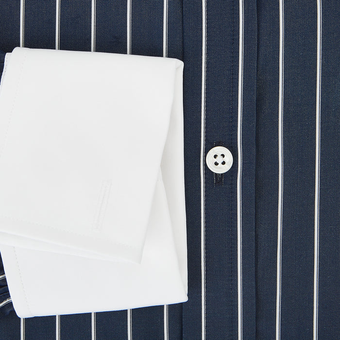 Bar Stripe Navy Classic Contrast Collar Regular Fit Shirt in Cotton Image 3