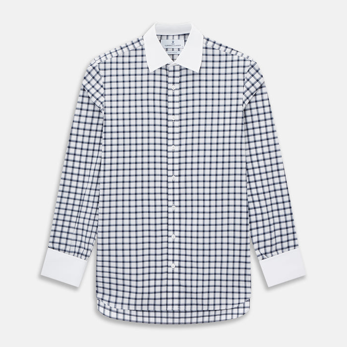 Tattersall Check Navy Classic Contrast Collar Regular Fit Shirt in Cotton