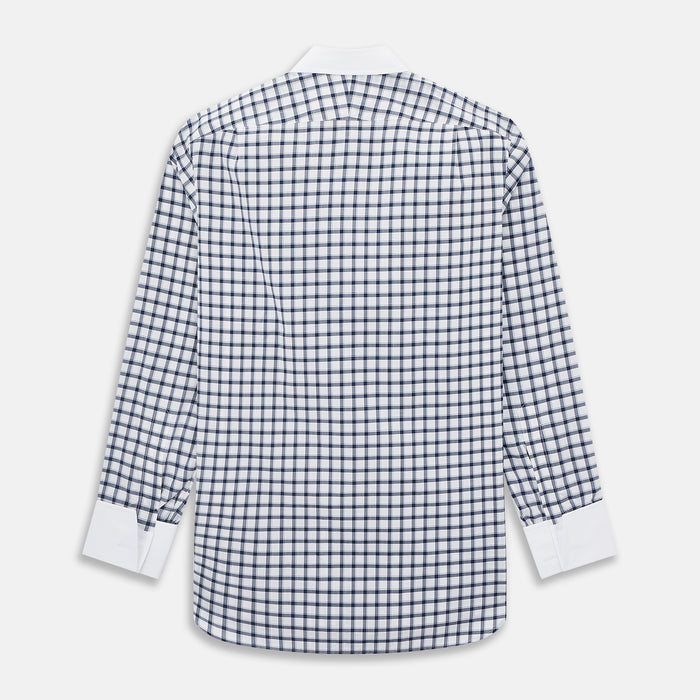 Tattersall Check Navy Classic Contrast Collar Regular Fit Shirt in Cotton Image 2
