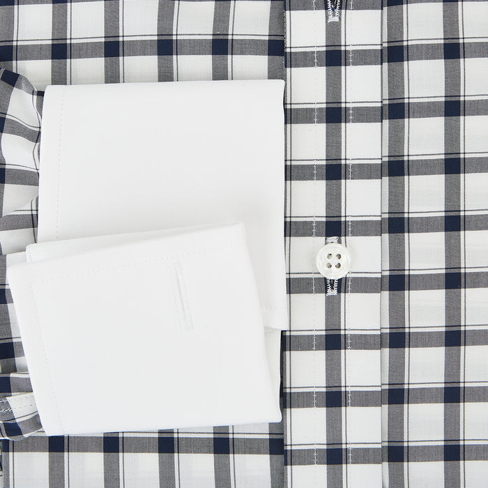 Tattersall Check Navy Classic Contrast Collar Regular Fit Shirt in Cotton Image 3