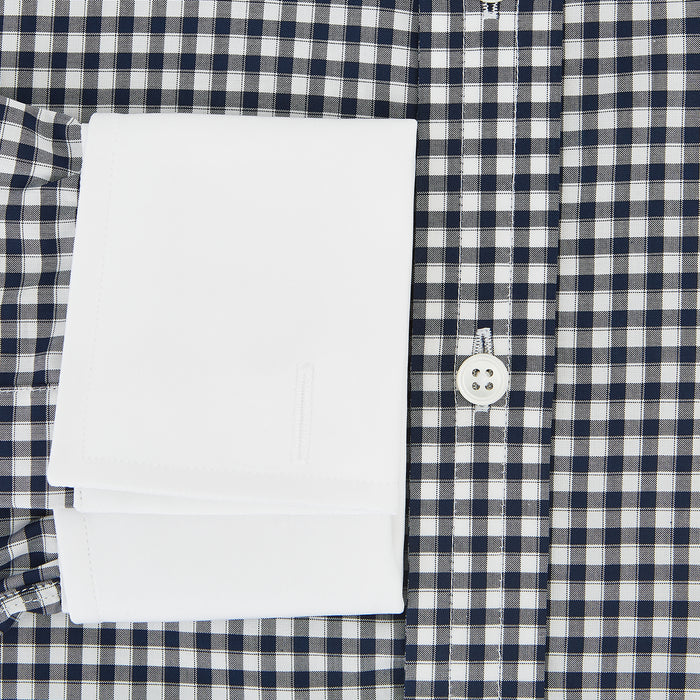Gingham Check Navy Classic Contrast Collar Regular Fit Shirt in Cotton Image 3