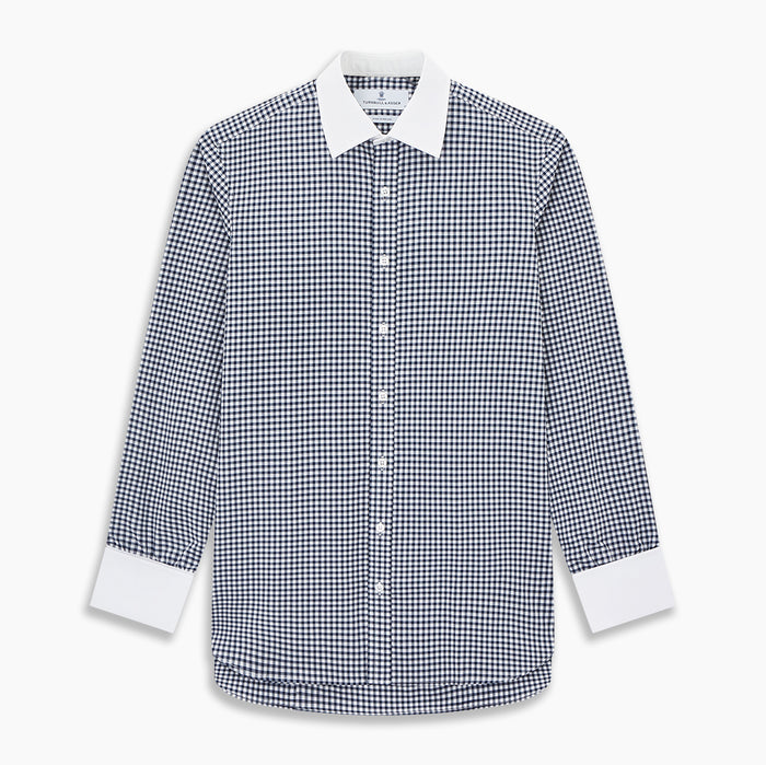 Gingham Check Navy Classic Contrast Collar Regular Fit Shirt in Cotton Image 6