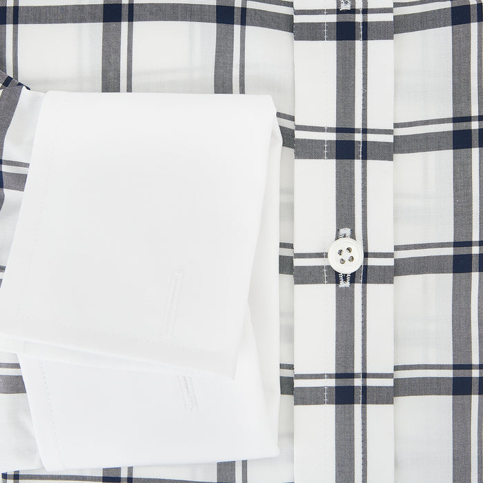 Windowpane Check Navy Classic Contrast Collar Regular Fit Shirt in Cotton Image 3